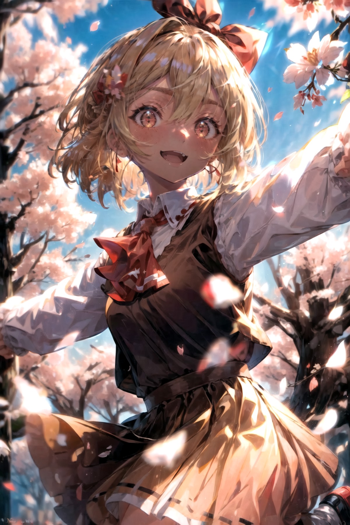 (masterpiece, best quality, detailed background, extremely detailed:1.5), BREAK 1girl, solo, (rumia, dress, red ascot, bow...